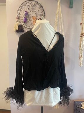 Zara Frou Frou Feather Cuff Blouse